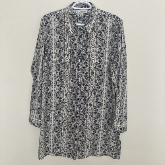 Coolibar UPF women’s Dress Button Up Geometric Black White Size L - Picture 1 of 8